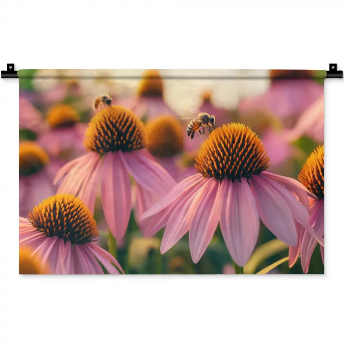 Bloemen - Paars - Bijen Wandkleed katoen klein -zz3d