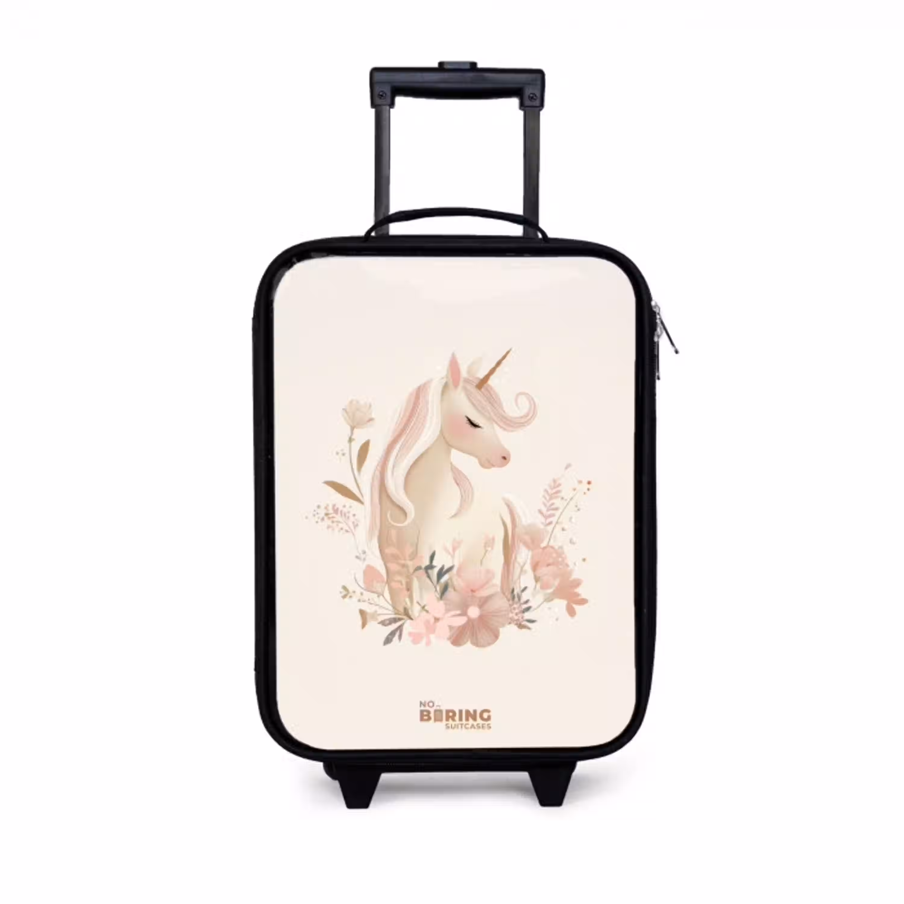 Eenhoorn tussen bloemen in roze pastel kleuren Kinderkoffer - Zwart klein -3d