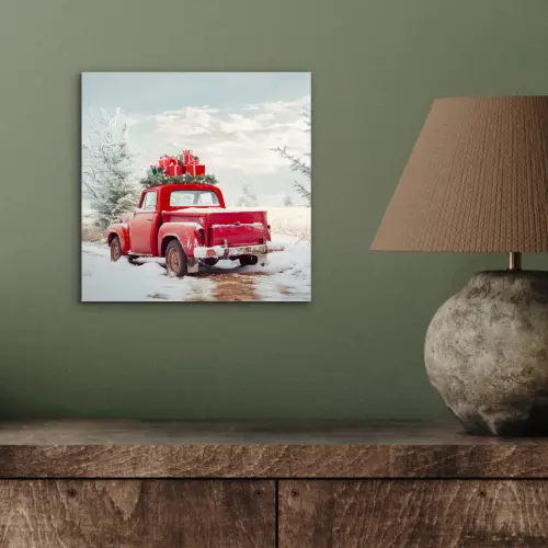 Auto - Rood - Cadeaus - Winter - Sneeuw - Kerst aluminium wit klein -sfeer2