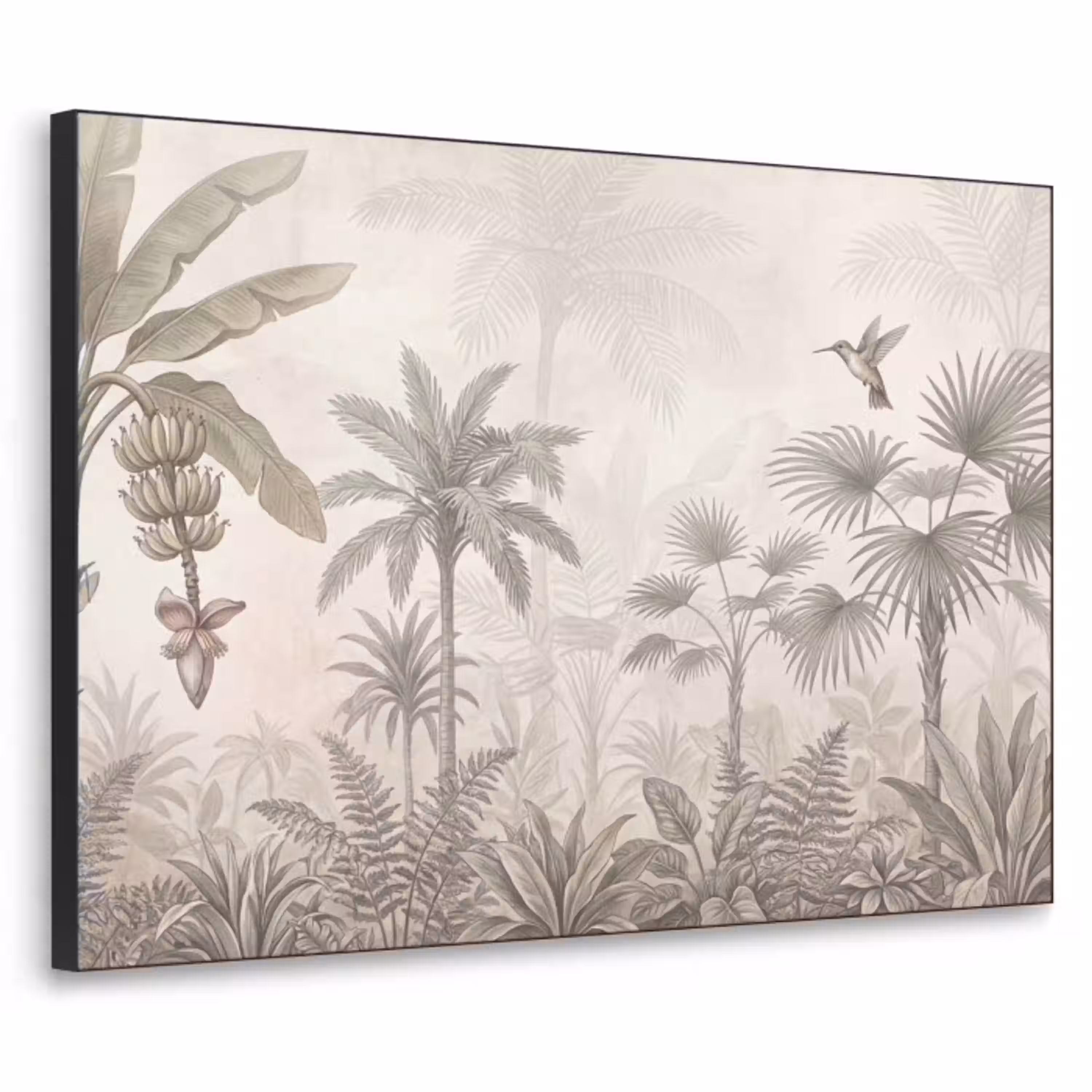 Jungle - Banenboom - Kolibrie - Beige Textielframe zwart klein -3d