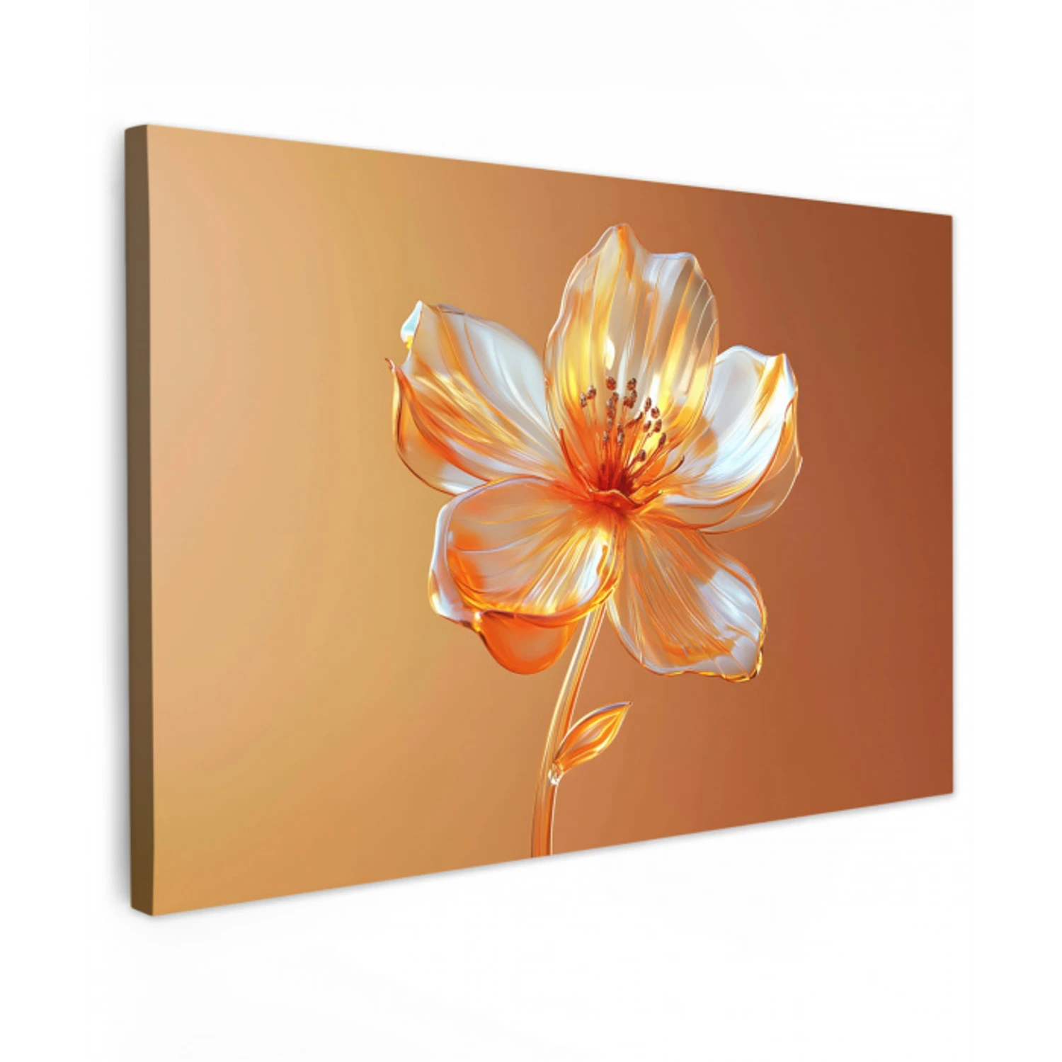 Glazen - Bloem - Oranje Tuinposter op houten frame 2 cm dik klein -3d