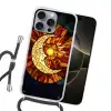 Mozaïek - Glas - Maan - Donkerblauw Hoesje iPhone 16 Pro Max met koord klein -sfeer1