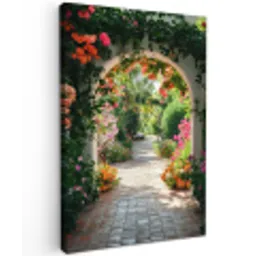 Doorkijk - Bloemen - Natuur - Bloementuin Tuinposter op houten frame 2 cm dik klein -3d