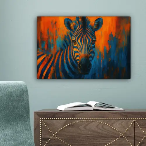 Zebra - Abstract - Blauw canvas 2cm klein -sfeer4