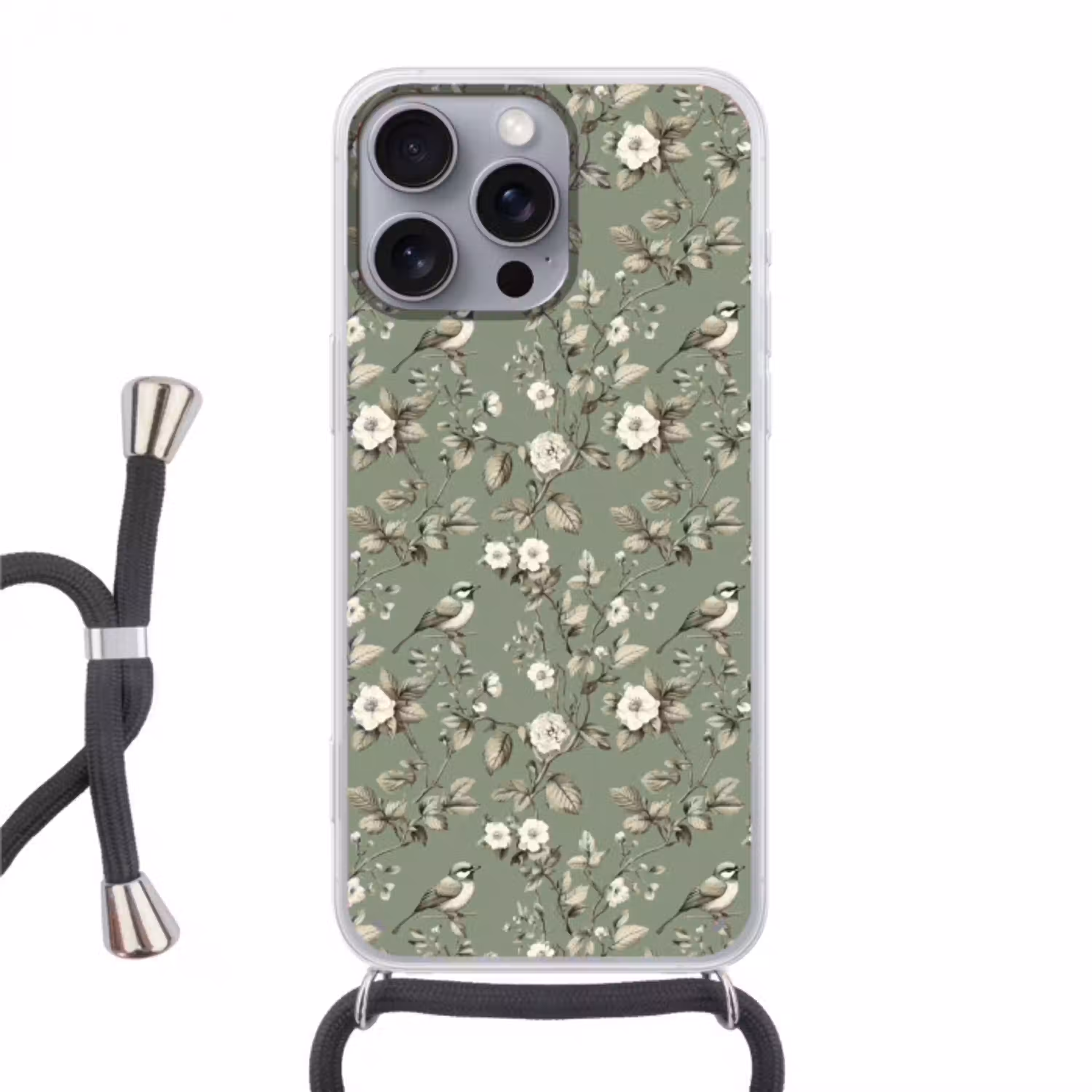 Botanisch - Vogels - Groen Hoesje iPhone 16 Pro Max met koord klein 804 -3d