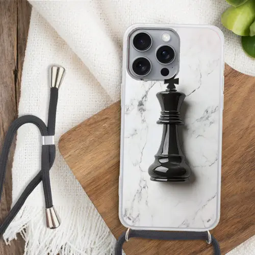 Schaakstuk - Koning - Zwart - Marmer Hoesje iPhone 16 Pro Max met koord klein -sfeer4