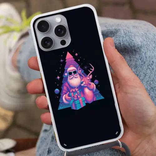 Retro - Kerstman - Rendieren - Kerstboom Hoesje iPhone 16 Pro Max met koord klein -sfeer3