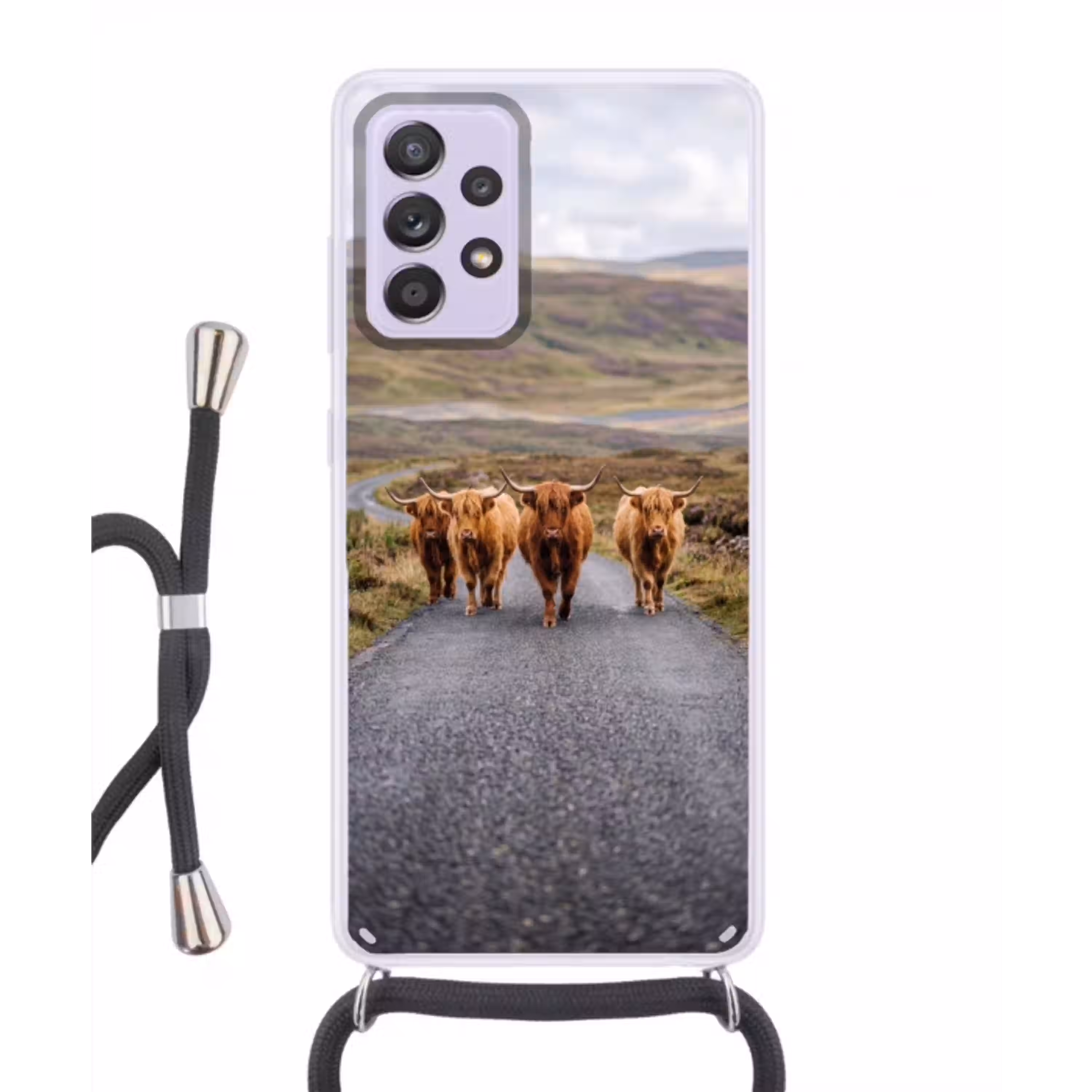 Schotse Hooglanders - Weg - Landschap - Kudde Hoesje Samsung Galaxy A52 5G met koord klein -3d
