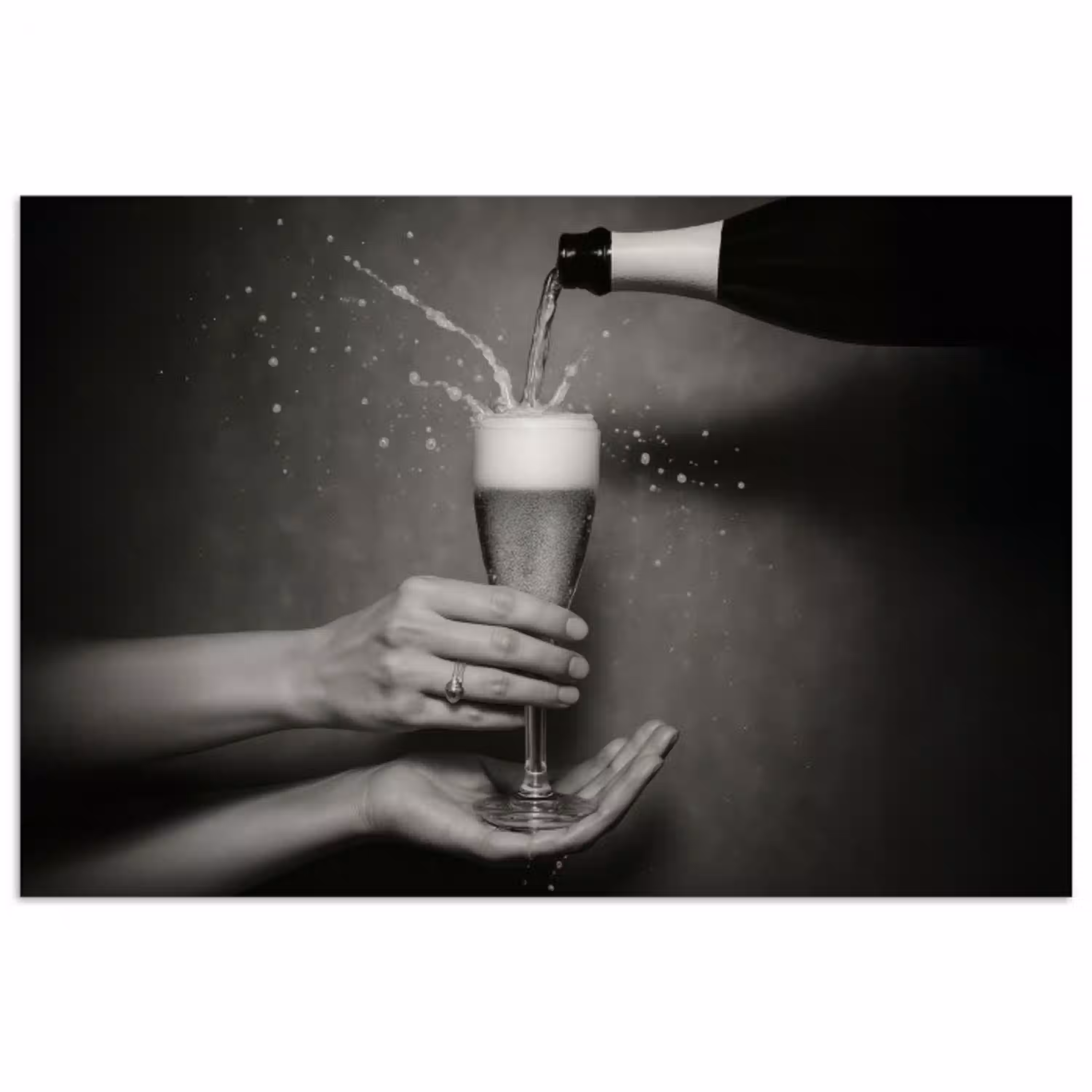 Champagnefles - Glas - Minimalistisch - Spetters poster papier klein -3d