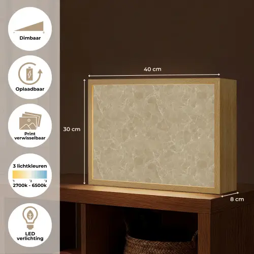 Beige - Marmer - Witte aders Light Box met batterij (Wandlamp) middel 907 -USP_websiteoverzichtNL