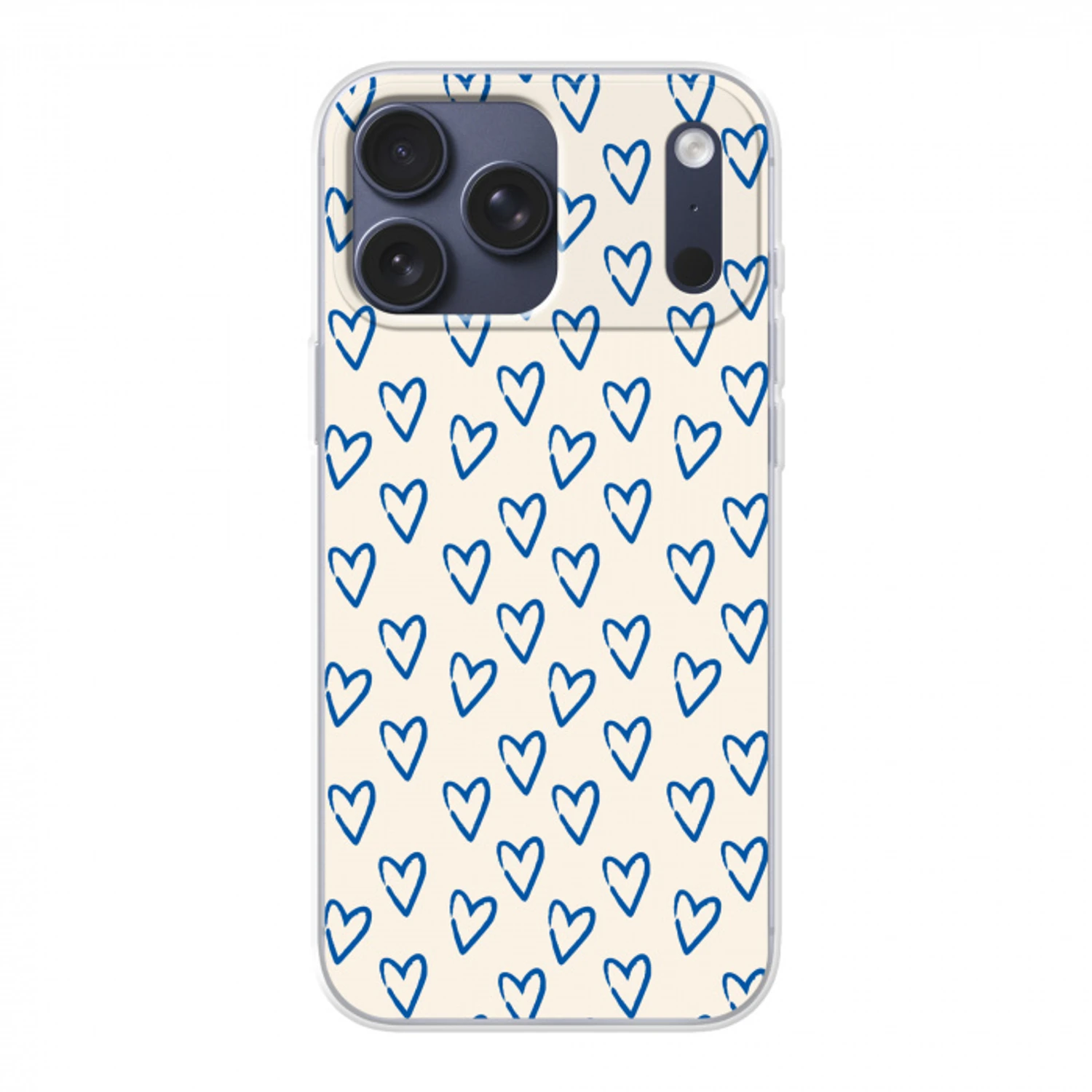 Hartjes patroon - Blauw - Beige - Liefde Telefoonhoesje iPhone 17 Pro Max klein -3d