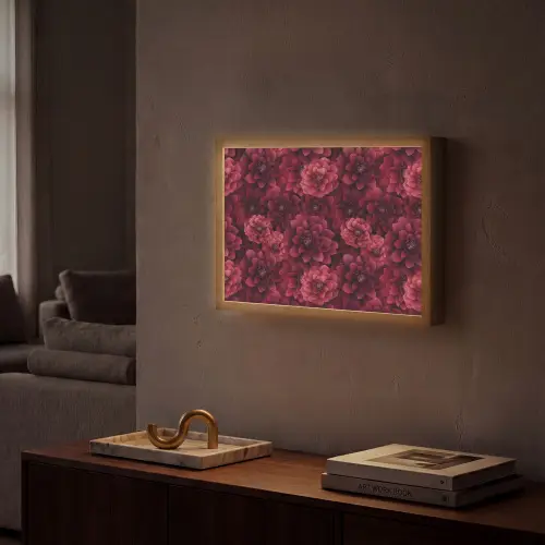 Dahlias - Bloemen - Rood Light Box met batterij (Wandlamp) middel 907 -sfeer1