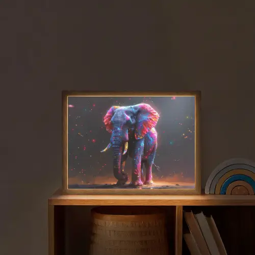 Olifant - Kleuren - Sterren - Dier Light Box met batterij (Wandlamp kind) middel -sfeer1_kind