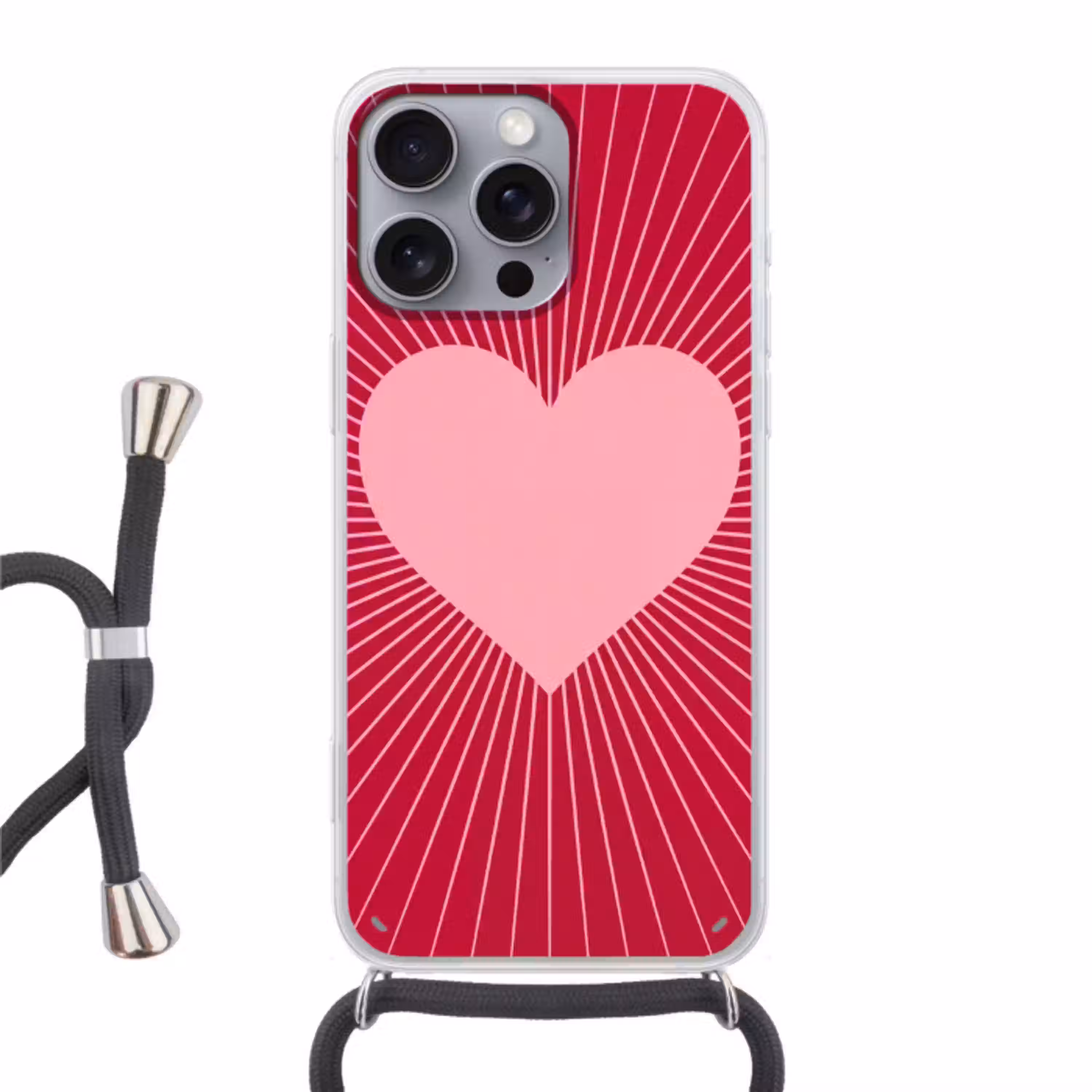 Hart - Stralen - Liefde - Abstract - Roze Hoesje iPhone 16 Pro Max met koord klein -3d