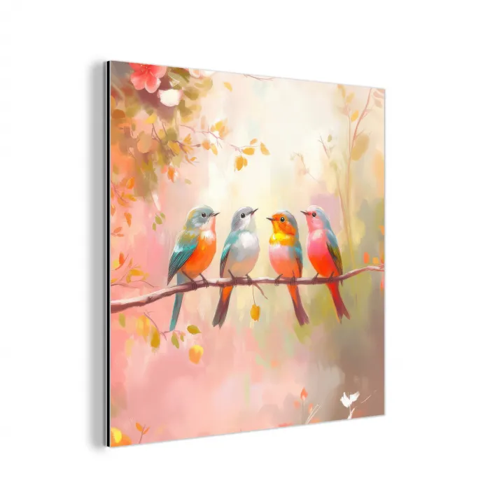 Vogels - Kleurrijk - Tak aluminium wit klein -3d