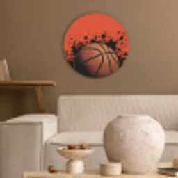 Basketbal - Verf - Sport - Oranje Akoestische PET Vilt - Rond klein -sfeer1