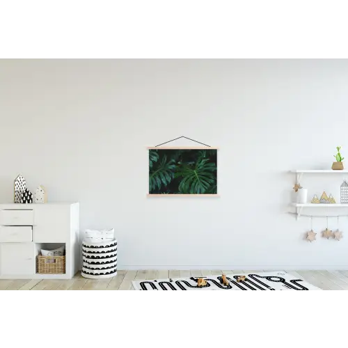 Monstera - Bladeren - Tropisch - Jungle textielposter latten blank klein -kinderkamer