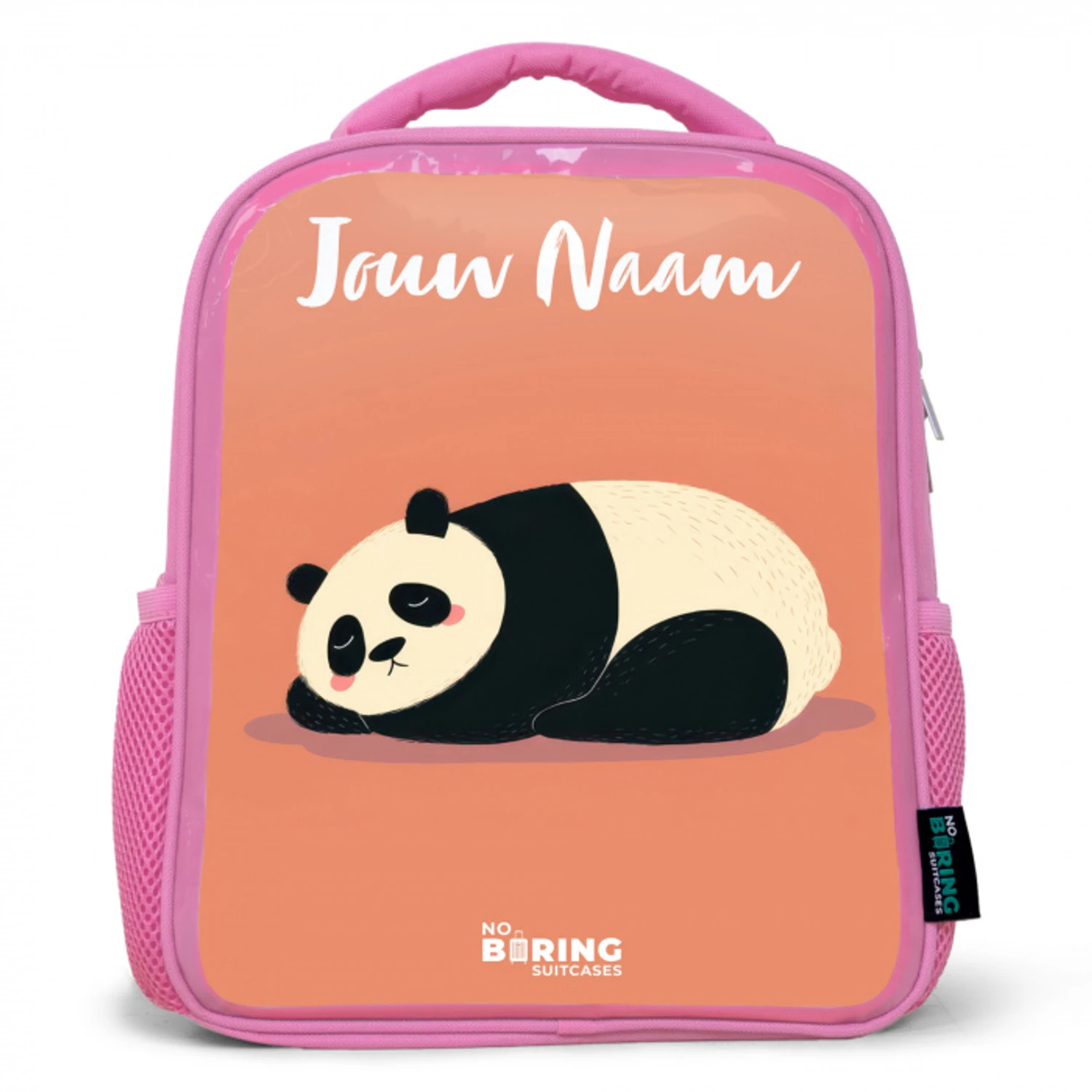 Panda - Slapen - Oranje Kinderrugzak - Roze middel -3d