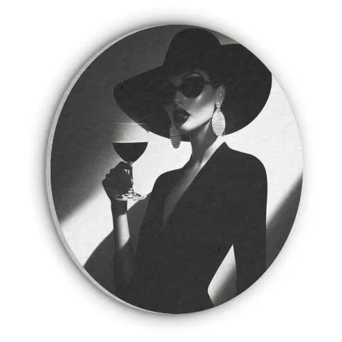 Vrouw - Wijn - Chic Akoestische PET Vilt - Rond klein -3d