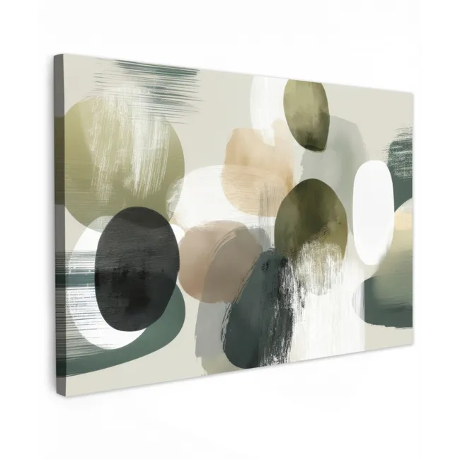 Buiten canvas - Minimalistisch - Cirkels - Penseelstreken - Beige