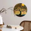 Boom - Maan - Bloemen - Goud - Kunst Wandcirkel kunststof plaat 5mm dik klein -sfeer4