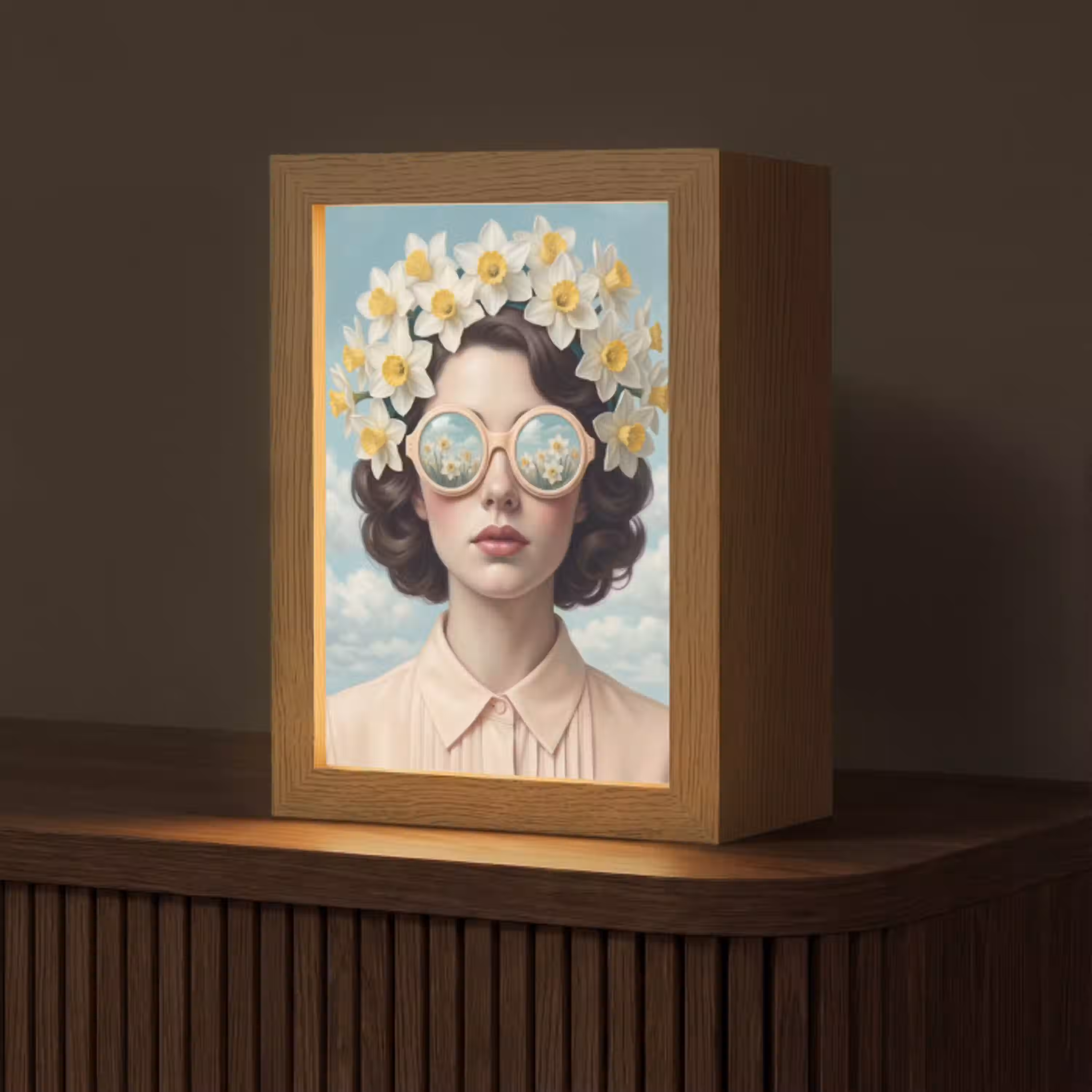 Vrouw - Narcissen - Geel Light Box met kabel (Tafellamp) klein -z3d_website