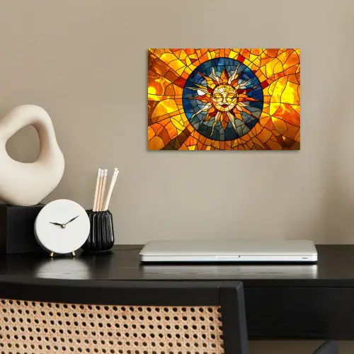 Mozaïek - Zon - Geel - Cirkel poster papier klein -sfeer1