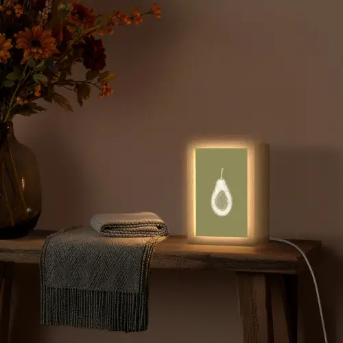 Avocado - Minimalistisch - Illustratie - Groen Light Box met kabel (Tafellamp) klein -sfeer4