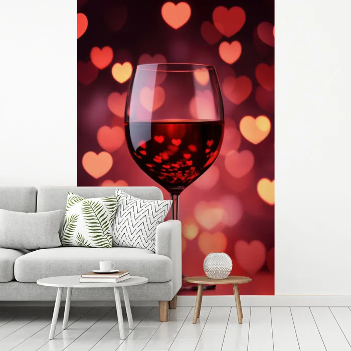 Rood - Wijn - Hartjes fotobehang vinyl groot -woonkamer