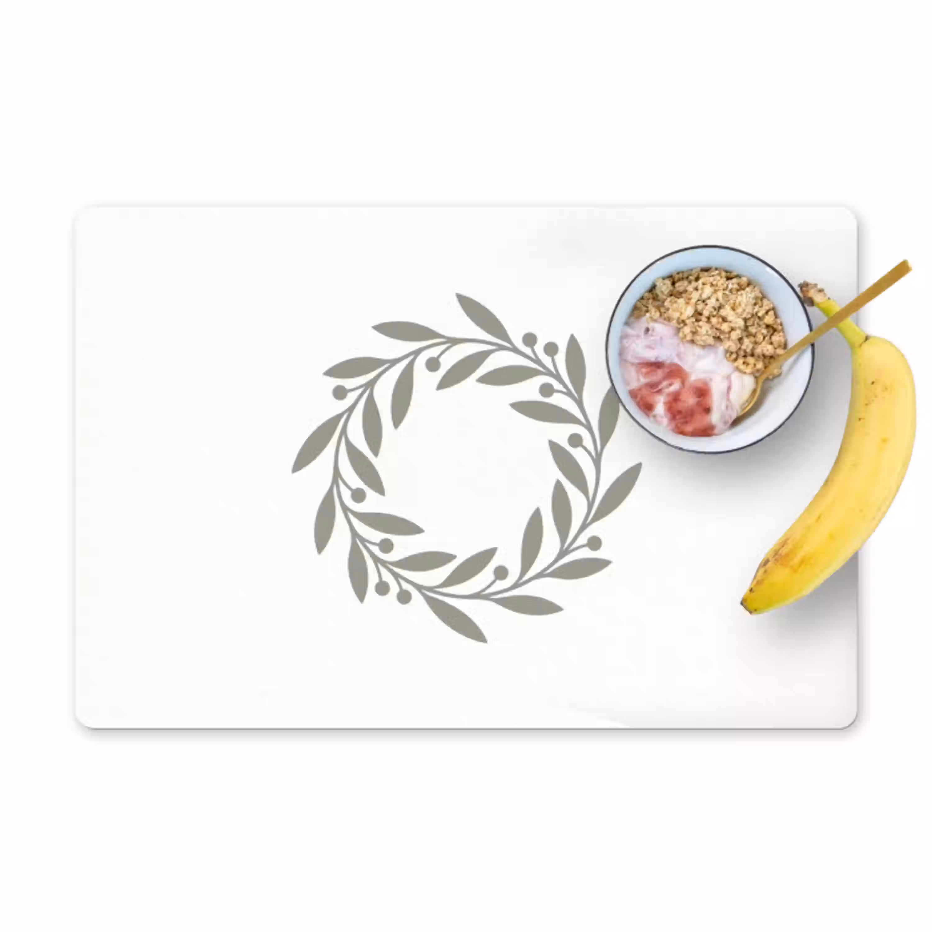Krans - Bladeren - Natuur - Minimalistisch - Grijs Placemat vinyl groot -zzzproduct_Kitchenyeah-website