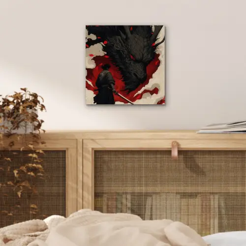 Krijger - Draak - Zwart - Rood - Rook aluminium wit klein -sfeer3