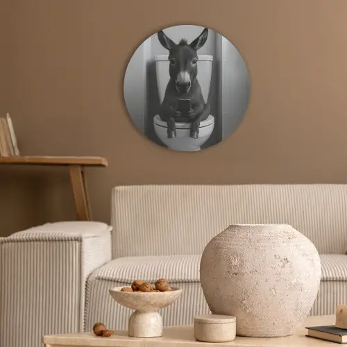 Ezel - Telefoon - Toilet - Zwart - Wit Akoestische PET Vilt - Rond klein -sfeer1