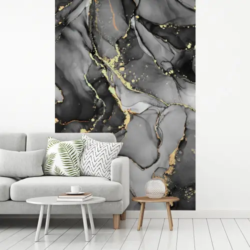 Marmer - Zwart - Goud - Grijs fotobehang vinyl groot -woonkamer