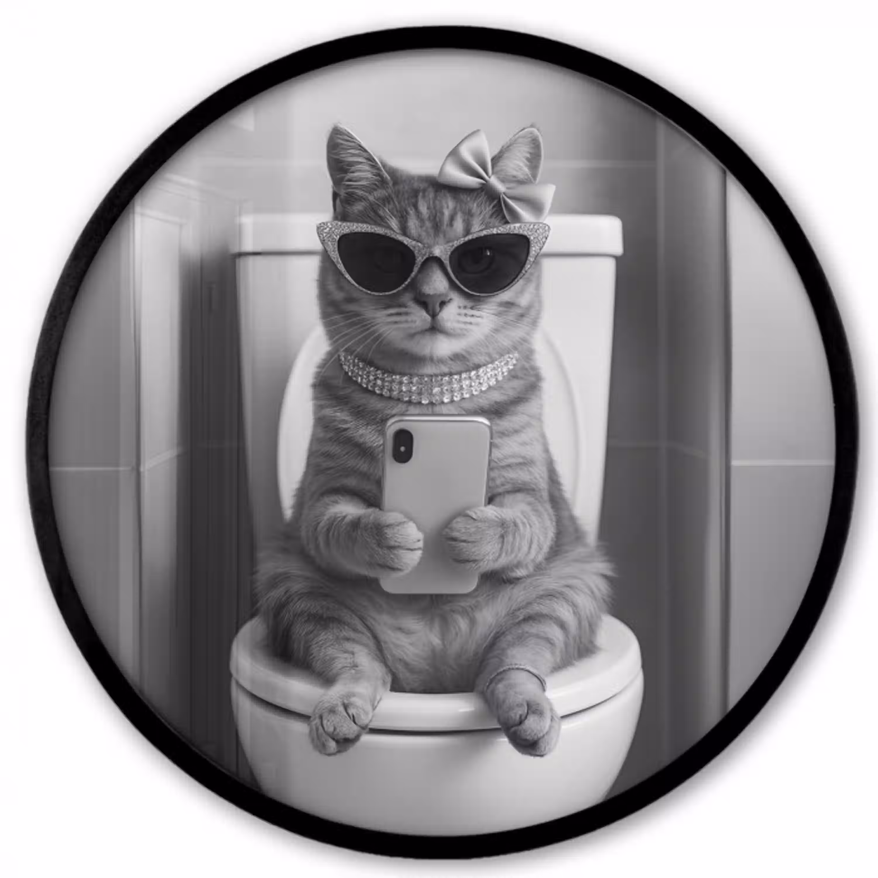 Kat - Telefoon - Toilet - Zwart - Wit Fotolijst rond zonder passe partout klein -3d