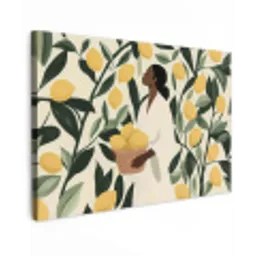 Vrouw - Mand - Citroenen - Bladeren Tuinposter op houten frame 2 cm dik klein -3d