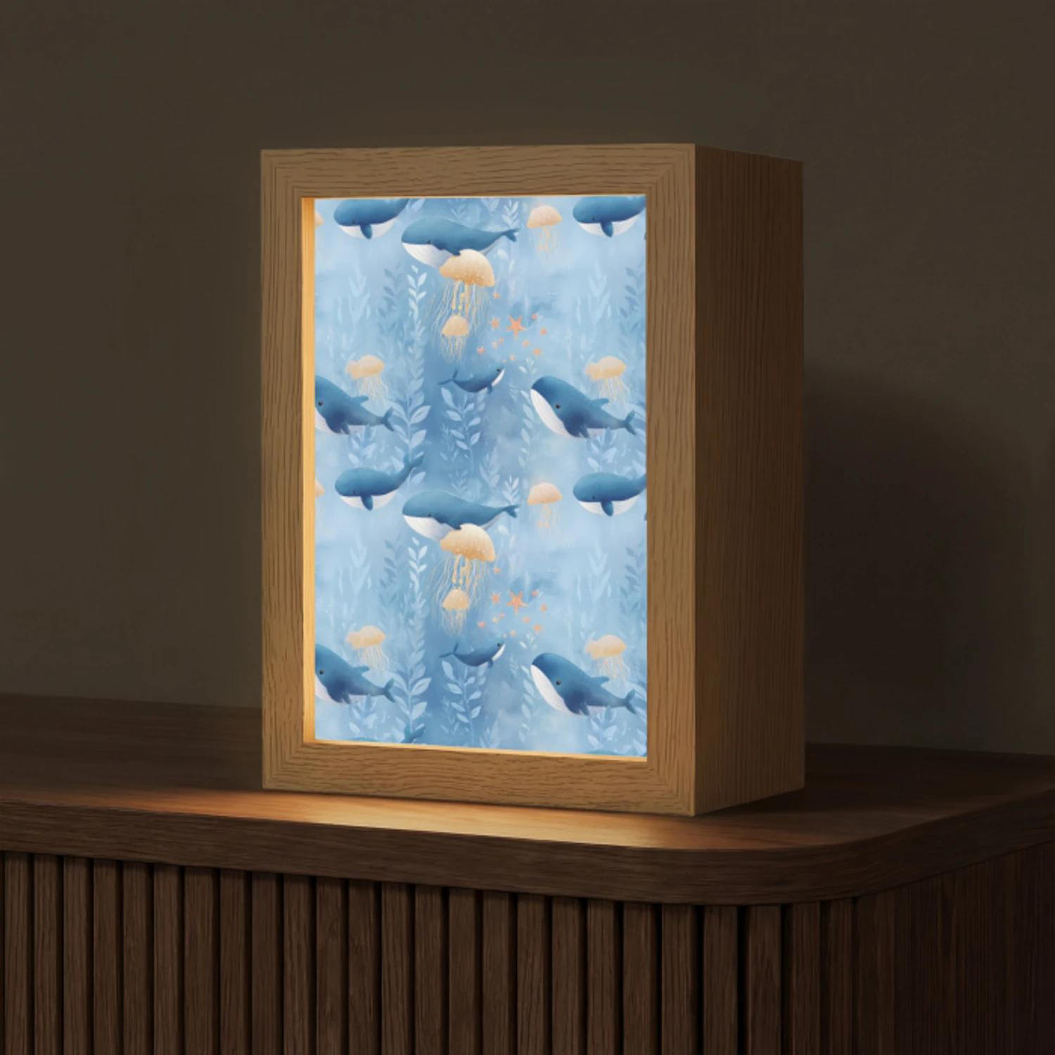 Walvissen - Oceaan - Blauw Light Box met kabel (Tafellamp) klein 925 -z3d_website