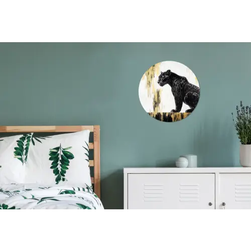 Panter - Zwart - Abstract - Goud Wandcirkel aluminium klein -slaapkamer