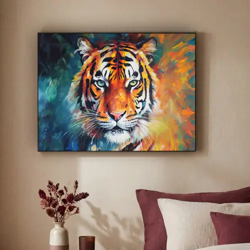 Tijger - Dieren - Olieverf - Kunst Textielframe zwart klein -sfeer1