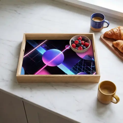 Bollen - Neon - Lijnen - Roze Dienblad Rechthoek middel -sfeer2