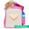Roze hart omringd door beige stippen Kinderrugzak - Roze middel -inhoud_NL
