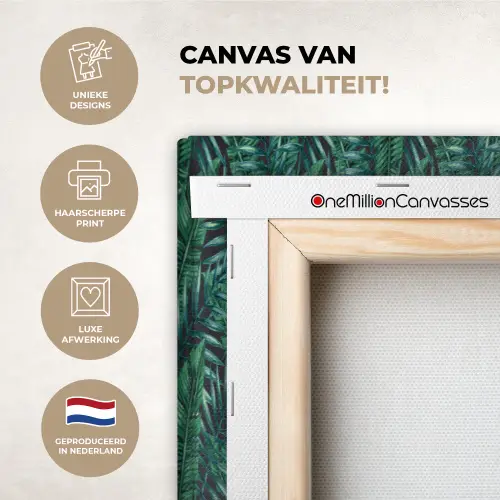 Palmbladeren - Blauw - Tint - Zwart canvas 2cm xxl 828 -sfeer2