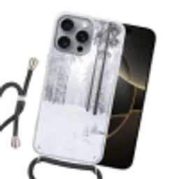 Bos - Sneeuw - Pad - Winter - Stilte Hoesje iPhone 16 Pro Max met koord klein -sfeer1