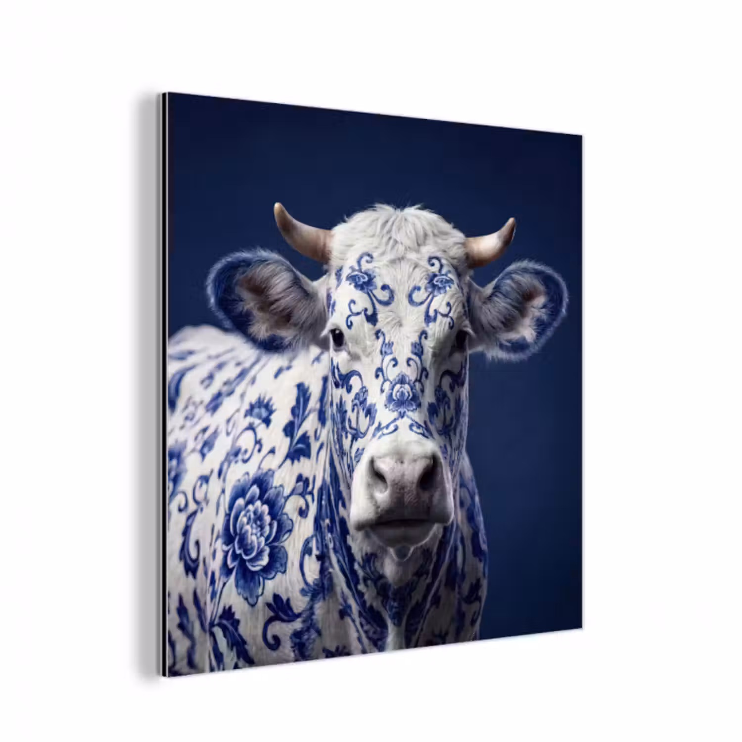 Aluminium schilderij - Koe - Delfts - Blauw - Artistiek