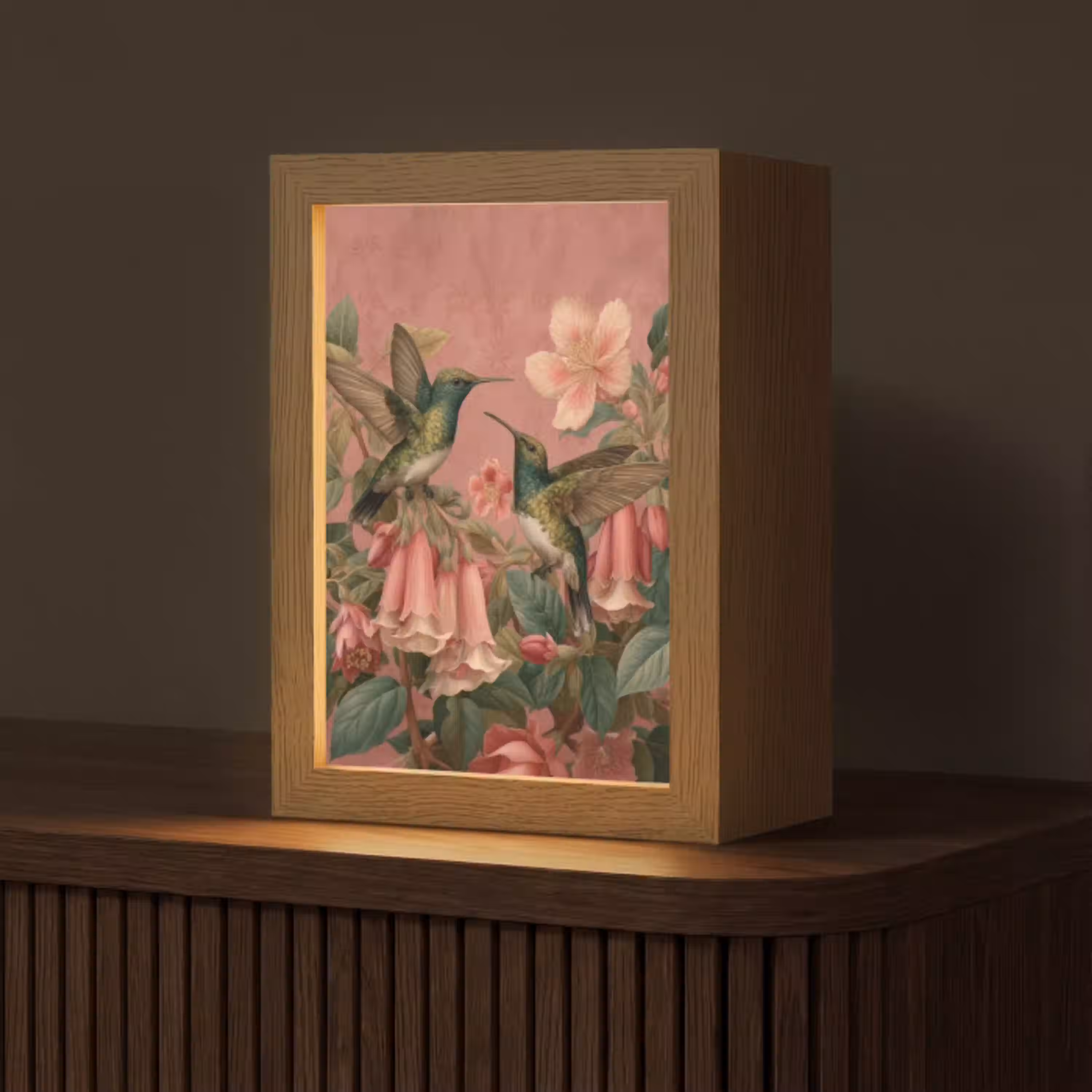 Kolibries - Bloemen - Groen - Roze Light Box met kabel (Tafellamp) klein -z3d_website