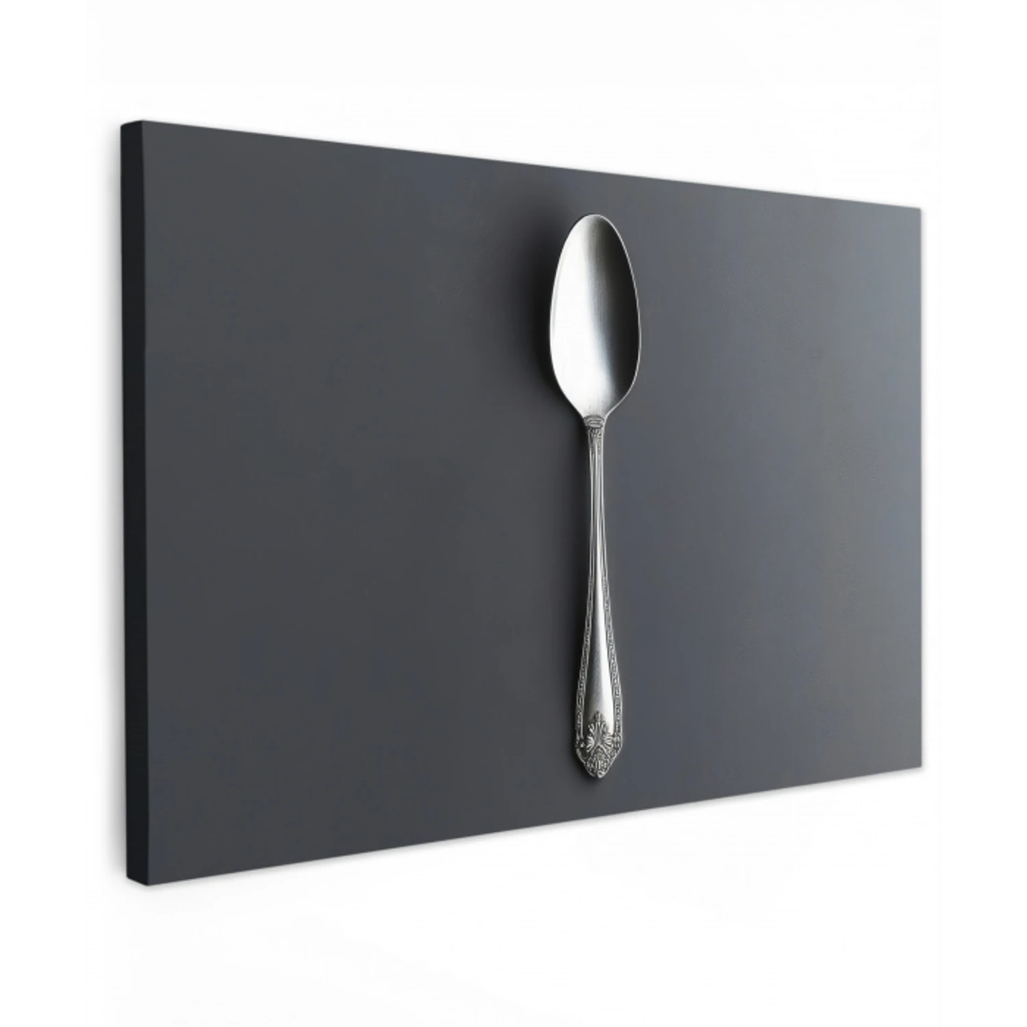 Zilver - Metaal - Lepel Tuinposter op houten frame 2 cm dik klein -3d