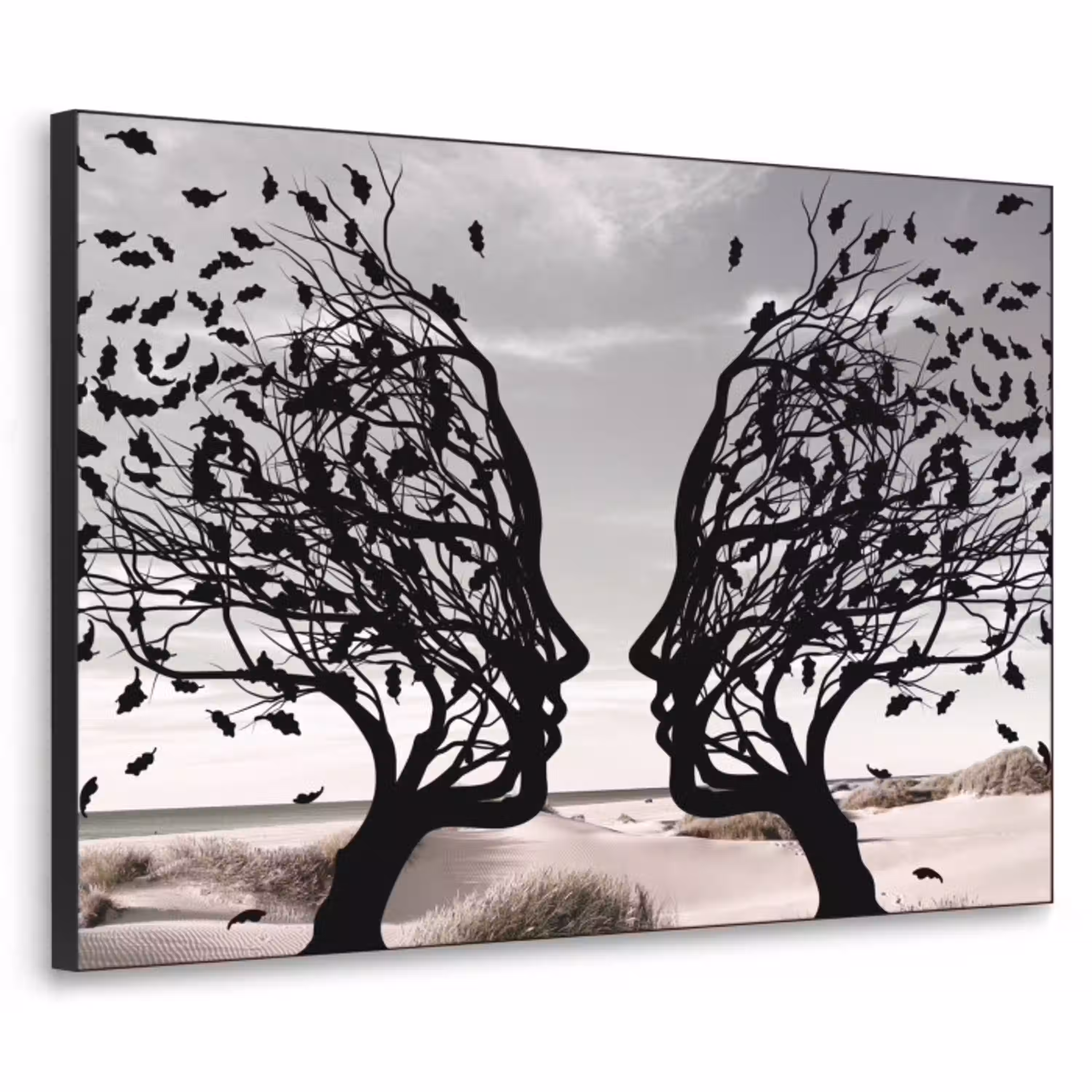 Bomen - Gezicht - Bladeren - Moderne kunst Textielframe - compleet frame klein -3d