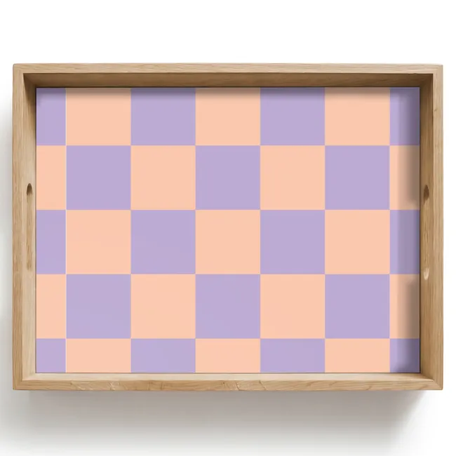 Dienblad - Schaakbord patroon - Paars - Roze - Blokjes
