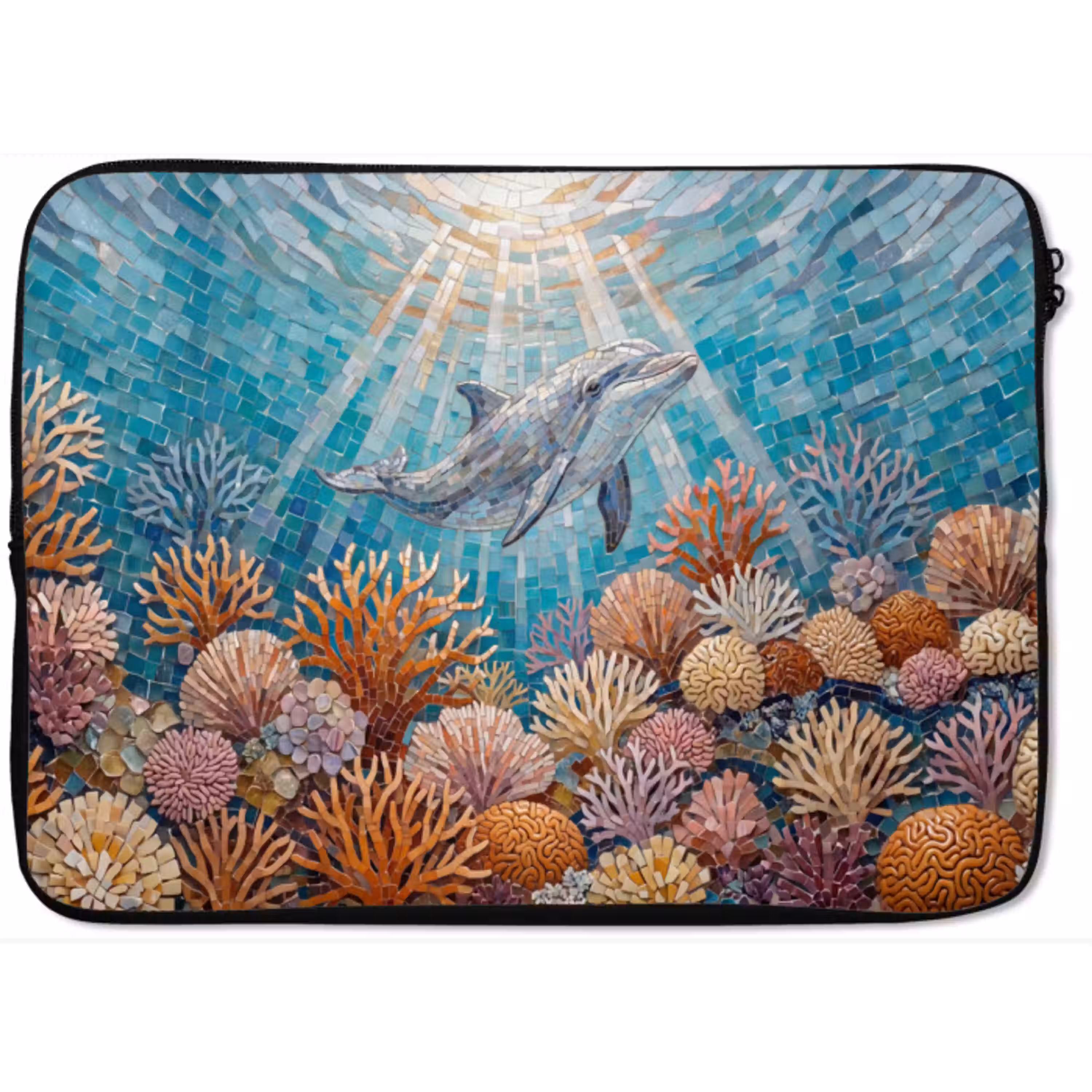 Dieren - Mozaïek - Oceaan - Koraal - Blauw laptophoes neopreen klein -zkaufland3dotto