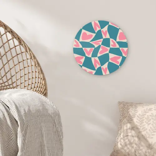 Blauw - Vlakken - Patroon - Hartjes Wandcirkel kunststof plaat 5mm dik klein 188 -sfeer5