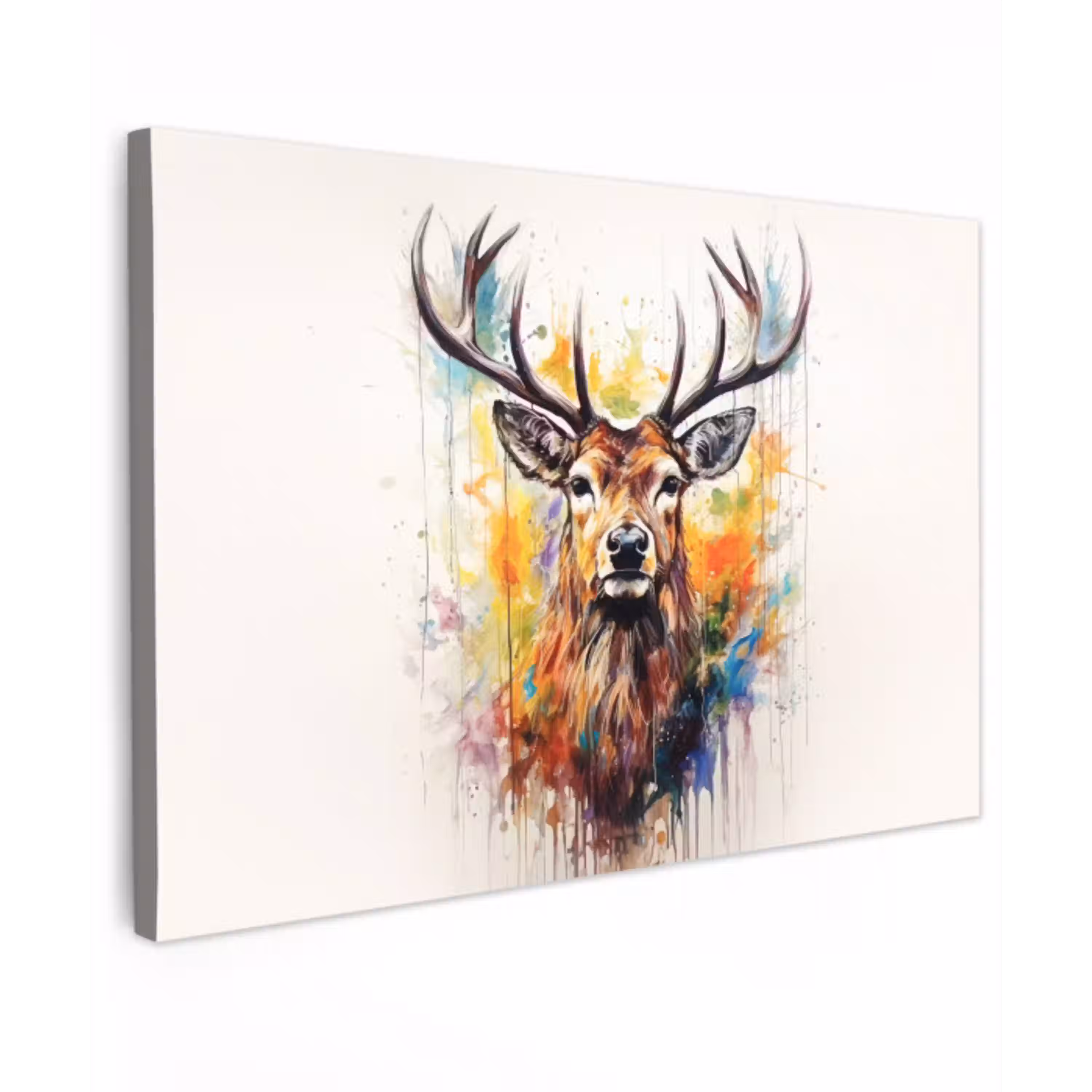 Hert - Ree - Gewei - Kunst - Verf - Dier - Kleurrijk canvas 2cm klein -z3d